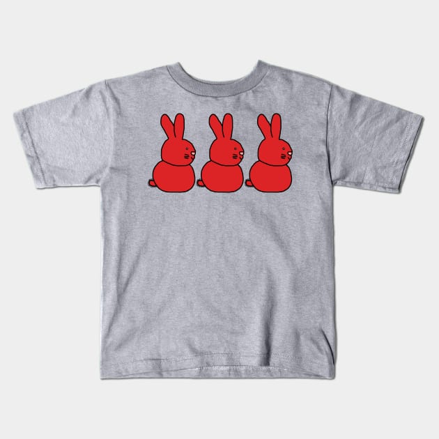 Three Red Easter Bunnies Kids T-Shirt by ellenhenryart